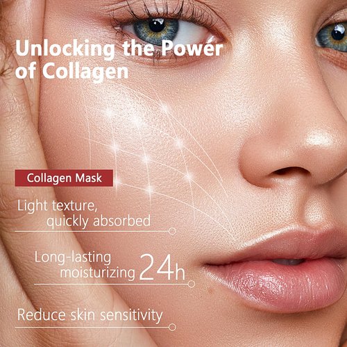 Qawnfy 5PCS Bio-Collagen Face Mask, Bio-collagen Real Deep Mask, Collagen Mask Overnight, Hydrating Hydrogel Masks, Anti Aging, Firming, Elasticity Improvement, for All Skin Types, 1.19 Fl Oz