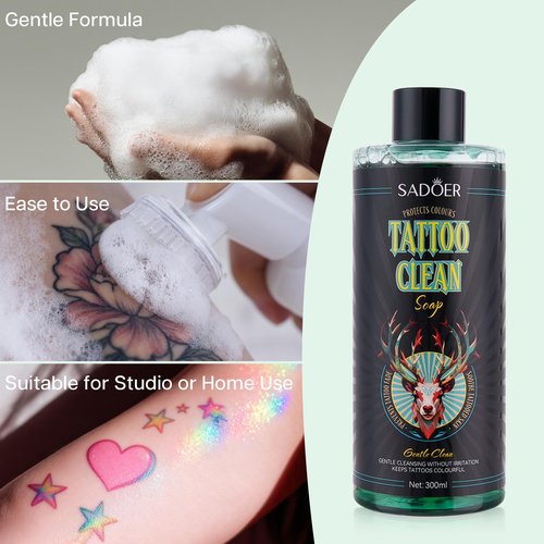 Olephira Ultra-Concentrated Tattoo Green Soap 10oz with Foaming Bottle 120ml, Clean Skin Equipment,1:10 Dilution Tattoo Soap Supplies for Tattoos Piercings