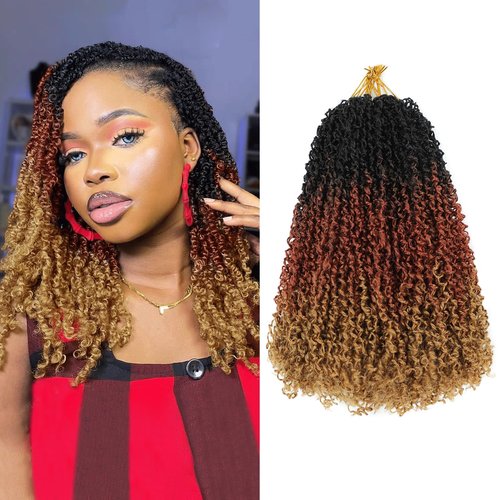 NAYOO 14 Inch Yanky Twist Crochet Hair - 8 Packs (30 Stands/Pack) Mini Passion Twist with Curly Ends Synthetic Pre-Looped Crochet Braids Braiding Hair (14 Inch, OT30/27)