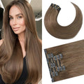 Newfeeling Light Brown Hair Extensions 15 Inch 75g Natural Straight 100% Real Human Hair #6 Chestnut Brown Hair Extensions