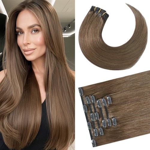 Newfeeling Light Brown Hair Extensions 15 Inch 75g Natural Straight 100% Real Human Hair #6 Chestnut Brown Hair Extensions