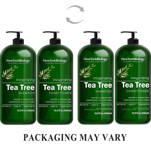New York Biology Tea Tree Shampoo & Conditioner Set - Deep Cleansing Relief for Dandruff - 16.9 Fl Oz