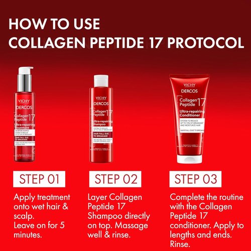Dercos Collagen Peptide 17 Ultra-Repairing Shampoo - Strengthens Weak Hair, Reduces Breakage & Boosts Volume