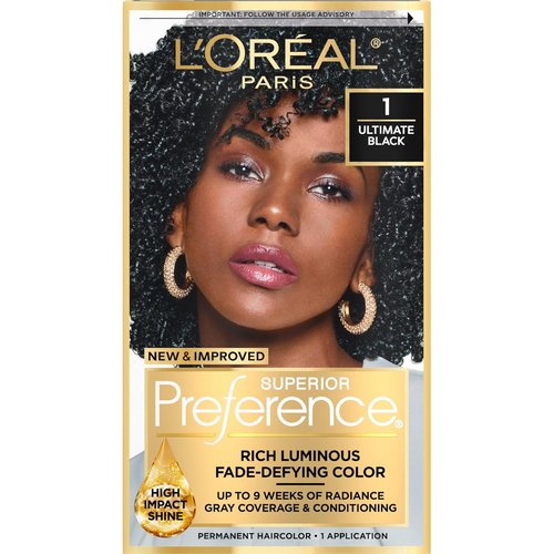 L'Oreal Paris Superior Preference Hair Color - Fade-Defying Permanent Dye for 9 Weeks of Radiance | Ultimate Black 1