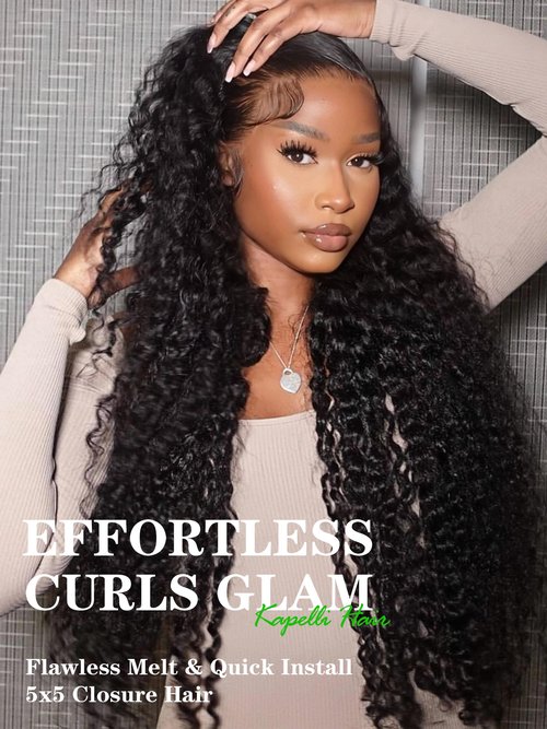 5x5 Closure Deep Wave Regular HD Lace Closure, 200% Density, 12A Brazilian Virgin Human Hair Closure Pre Plucked with Baby Hair Natural Black 12 Inch