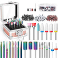 Onism 25Pcs Nail Drill Bits Set with 75Pcs Sanding Bands (80#/120#/180#), High-Precision Tungsten Carbide & Ceramic Efile Bits for Acrylic Gel Removal, Cuticle Care Kit with Organizer Box,Pink