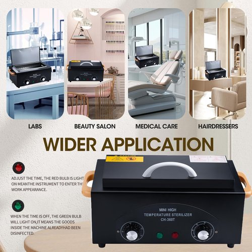 High Temperature Cleaning Box 300W 1.5L with Timer Dry Heat Sterilizer Cabinet Equipment with Stainless Tray For Nail Tool Spa Pedicure Hairdressing Metal Tools with Handle (Black#2)