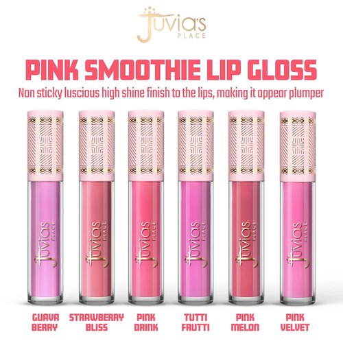 Juvia's Place Smoothie Lip Gloss - Hydrating Pink Velvet Cream Lipgloss | Non-Sticky, High Shine Formula with Cocoa Butter & Chia Oil