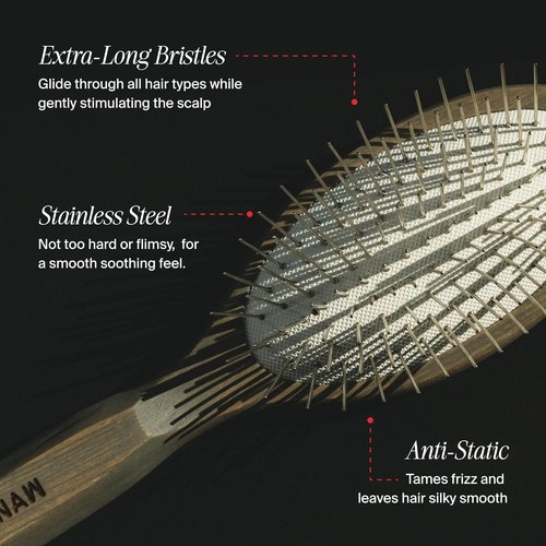 Daily Wood Hair Brush - Anti-Static Carbonized Ash Paddle for Frizz-Free Styling - Stainless Steel Bristles