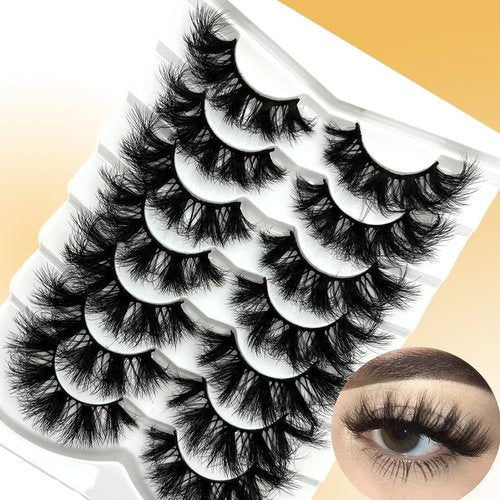 loladook Cat Eye Lashes Mink Fluffy Full Strip Lashes, Soft 18mm Cateye False Eyelashes Natural Look, 3D D Curl Fake Faux Mink Eyelashes Pack