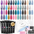 JEWHITENY 28 Colors Poly Nail Gel Kit with Base Top Coat Purple Blue Yellow Nude Pink Glitter Shades Quick-Dry for Beginners DIY Need U V Lamp Curing