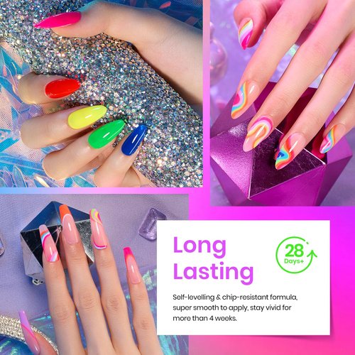 Beetles Gel Nail Polish Set - 20 Colors Rainbow Neon Gel Polish Kit with 3Pcs Base Top Coat Hot Pink Orange Blue Lemon Green Glitter Spring Colors Soak Off UV Manicure Easter Gift for Women
