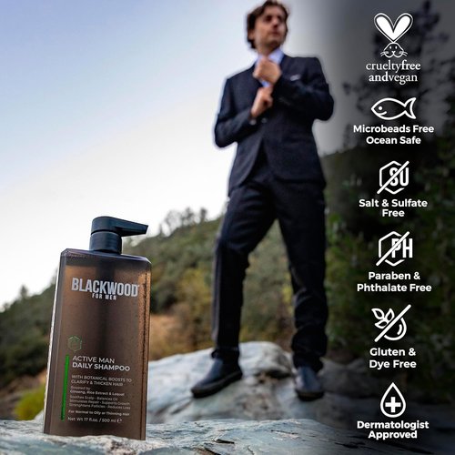 Blackwood For Men Active Man Daily Shampoo - Thickening & Clarifying Formula for Oily Hair - 17oz