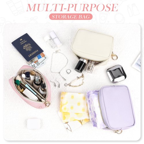 Playexen Small Makeup Bag for Purse, PU Leather Small Cosmetic Bag, Portable Toiletry Makeup Pouch Purse for Travel Daily Use, Wedding/Christmas/Birthday Gifts (Pink)