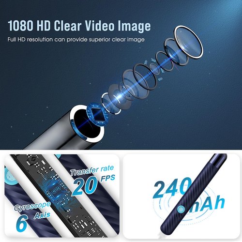 LEIPUT Ear Wax Removal - Earwax Remover Tool with 8 Pcs Ear Set - Ear Canal Cleaner with 1080P Camera - Ear Cleaning Kit with 6 Ear Spoon - Ear Camera for iOS & Android (Navy Blue)