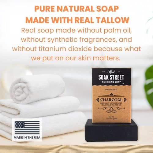Real American Soap | Activated Charcoal & Tea Tree Oil Bar Soap (3 Pack) - Moisturizing, Long-Lasting Formula