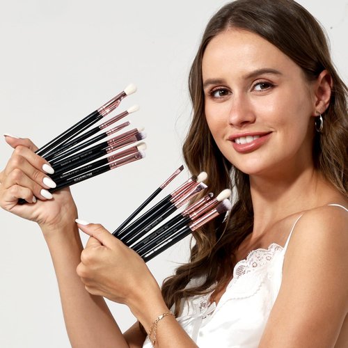 Bueart Design 15Pcs Professional grade Eye Makeup Brushes Set with Real Natural Goat Pony hair,Premium Soft Synthetic Eye shadow brush kit for Eyeshadow Concealer Crease blending Eyebrow, Eyeliner