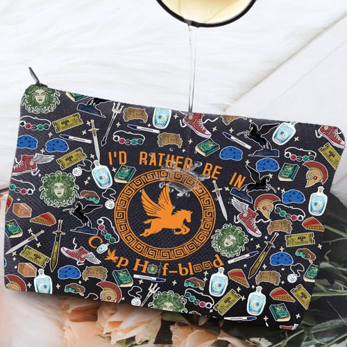 G2TUP Orange Horse Inspired Makeup Bag Book Lover Cosmetic Bag I'd Rather Be In Camp Half-blood Makeup Bag (In Camp BL MG)
