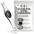 Cocos Precision Tweezers for Women Facial Hair - Professional Stainless Steel Tweezers for Women and Men - Ideal for Eyebrow Shaping and Ingrown Hair Removal - Slanted Tip, Ergonomic Grip Design