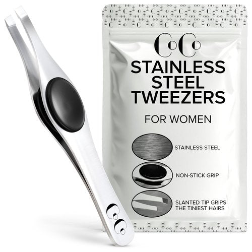 Cocos Precision Tweezers for Women Facial Hair - Professional Stainless Steel Tweezers for Women and Men - Ideal for Eyebrow Shaping and Ingrown Hair Removal - Slanted Tip, Ergonomic Grip Design
