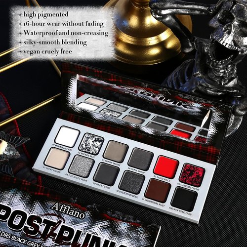 Skiennix Goth Makeup Palette - 12 Highly Pigmented Colors for Smokey Eyes | Matte & Shimmer Finish