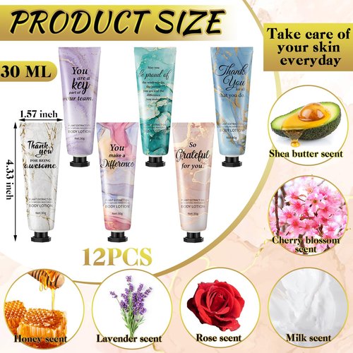 12pcs Mini Body Lotion Bulk Employee Appreciation Gifts for Coworker Teachers Graduation Season Inspirational Travel Size Dry Skin Hand Cream Lotion for Staff Team Women Men