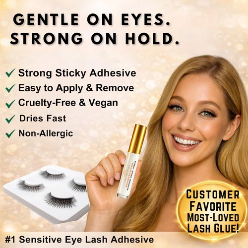 2 in 1 Clear Eyelash Glue with BIOTIN; Sensitive Eyes Safe ; Strong Hold Brush On Cluster Lash Glue, False Eyelash Extensions Strip Lash Adhesive, Latex Free Vegan Cruelty Free Waterproof