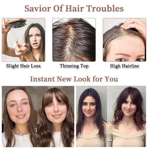 Molefi Human Hair Toppers for Women Real Human Hair,360°3D Cover Topper for Adding Volume 10 Inch Clip in Bangs for Daily Use