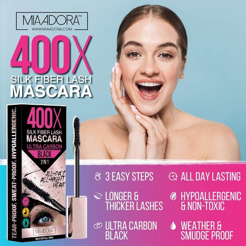 Skiennix 400X Pure Silk Fiber Lash Mascara - Ultra Black Volume & Length, Waterproof & Hypoallergenic