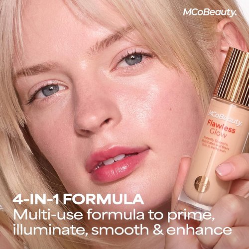MCoBeauty Flawless Glow Luminous Skin Filter - 4-in-1 Primer & Highlighter - Dewy Tint Face Makeup with Squalane & Vitamin E - Vegan & Cruelty Free