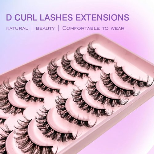 Royaomis D Curl Cat Eye lashes Wispy Russian Strip Lashes that Look Like Extensions 8D False Eyelashes Natural Look Pack 10 Pairs (RM-37)
