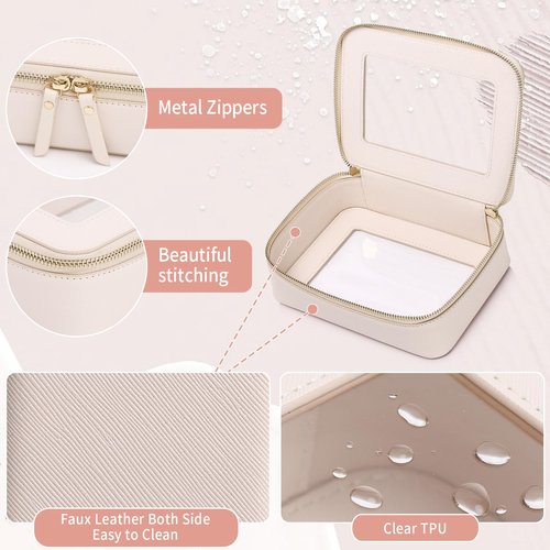 LOFOWN Clear Makeup Bag Women's Waterproof Travel Cosmetic Case and Toiletry Bag Portable Makeup Organizer Bag Car Essential with Zipper (Beige, M-1)