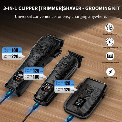 BESTBOMG Professional Cordless Mens Hair Clippers & Beard Trimmer and Electric Shavers Kits & Sets,Metal Hair Clippers Cutting Grooming Kit with Long Battery Life for Family Barber Use (Black)