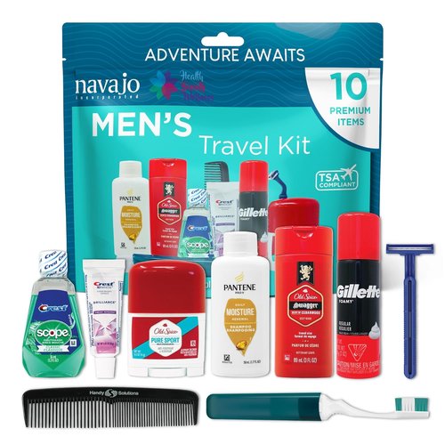Handy Solutions Men's Travel Kit - 10 Piece Resealable Set for Convenient Packing