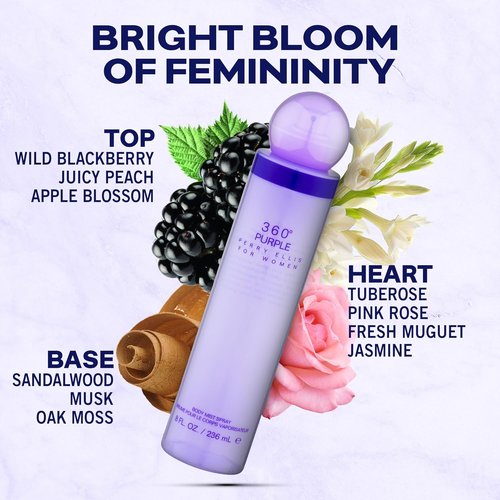 Perry Ellis 360 Purple Body Mist for Women - 8 oz Fragrance with Floral Notes