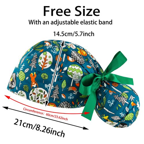 Scrub Caps Women Bouffant Scrub Hats Caps Nurses, Adjustable Working Cap Ponytail Pouch Tie Back Hats