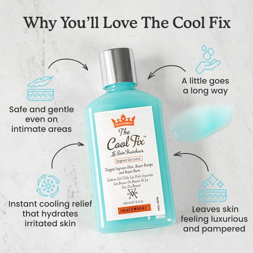 Shaveworks The Cool Fix Aftershave for Women: Pubic Hair Removal, Razor Bumps, Razor Burns, Ingrown Hair Treatment – After Shaving Post Waxing Bikini Area Moisturizing Skin Care Gel 5.3 Fl Oz