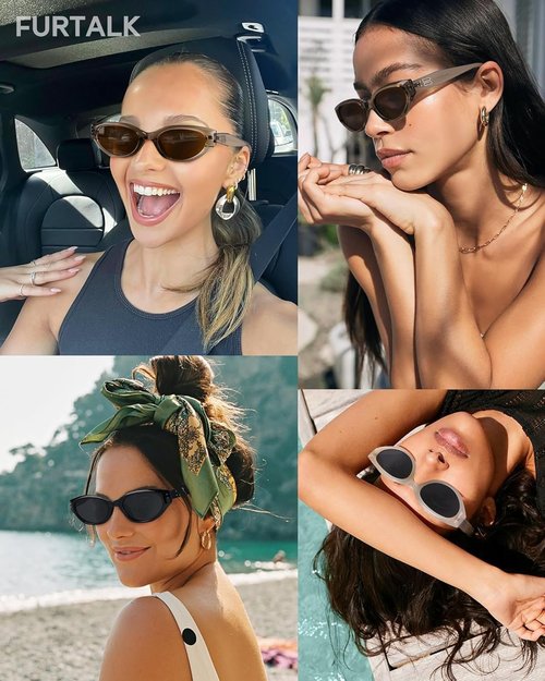 FURTALK Oval Sunglasses - Vintage Cat Eye Design with Polarized UV Protection | Stylish 90s Trendy Sunnies
