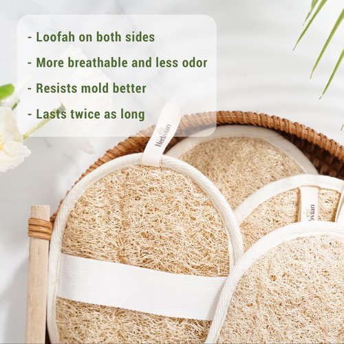 Herbvian Vietnamese Natural Loofah Exfoliating Body Scrubber Pads, 100% Plant-Based Shower Luffa Sponge, Bath Loofah for Women Men (2, Pack of 2)