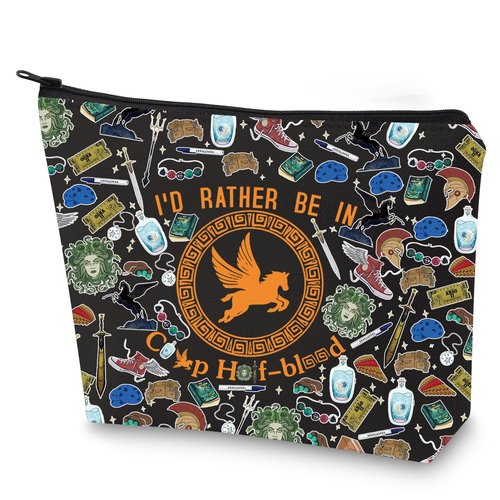 G2TUP Orange Horse Inspired Makeup Bag Book Lover Cosmetic Bag I'd Rather Be In Camp Half-blood Makeup Bag (In Camp BL MG)
