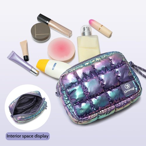 DOYOGI Quilted Cosmetic Bag, Puffer Makeup Bags, Crossbody Purses for women,Cute Travel Toiletry Bag for Women (Dazzling Purple)