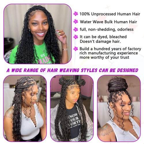 Human Braiding Hair Water Wave Bulk Human Hair For Braiding No Weft Wet And Wavy Human Hair Braiding Hair Extensions For Boho Braids 2 Bundles 100g (16inch, Natural Black)