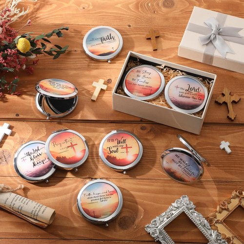 RattanView 18 Pcs Christian Compact Mirrors Gifts for Women Bulk Inspirational Religious Pocket Makeup Mirror with Bible Verse for Mom Ladies Church Party Favors VBS Sunday School