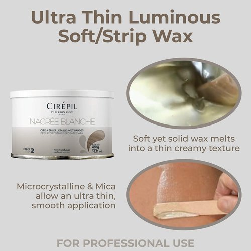 Cirepil - Nacrée Blanche - 400g / 14.11 oz Soft Wax Tin - Creamy Strip Wax for Sensitive & Dry Skin - Gentle Pearl White Formula - Soothing Professional Body Depilatory Refill