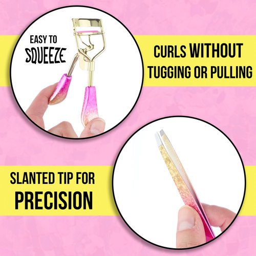 Eyelash Curler & Tweezer Set - 2pc Lash Kit w/Precision Lash Curler & Lash Tweezers for Eyelash Strips | False Eyelash Applicator Tool Kit