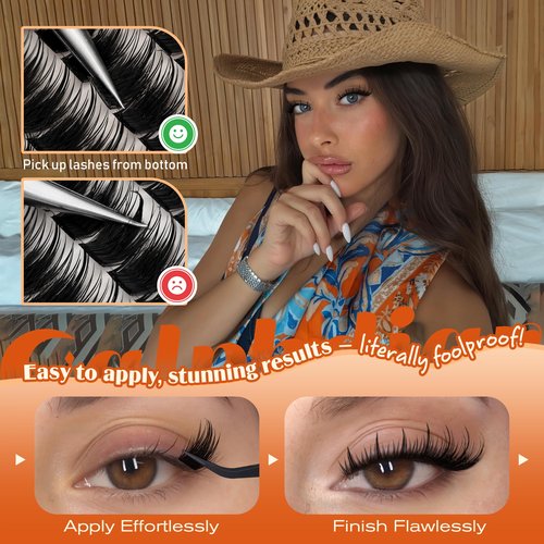 Calphdiar Manga Lash Clusters Wispy Eyelash Clusters Spiky Fluffy Volume Cluster Eyelash Extensions 10 12 14 16mm Weightless Cluster Lashes Long Lasting Individual Lashes DIY Cat Eye Open Eye Looks