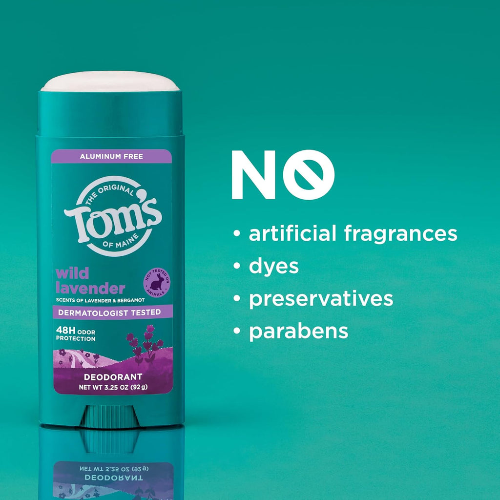 Tom’s of Maine Wild Lavender Natural Deodorant - Aluminum Free, 48-Hour Odor Protection | 3.25 oz (2 Pack)
