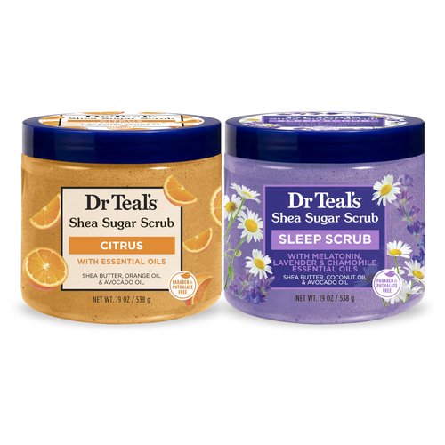 Dr Teal's Body Wash & Sugar Scrub Bundle with Epsom Salt, Vitamin C & Essential Oils, 24oz Body Wash (Pack of 2) & 19oz Sugar Scrub (Pack of 2)