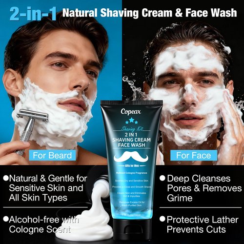 Shaving Kit for Men Sensitive Skin,Natural Cologne Shaving Cream,Balm,Bowl,Razor,Tumbler Cup,Mens Self Care &Grooming Valentines Fathers Day Birthday Gifts for Men Dad Him Boyfriend Christmas Gift Set