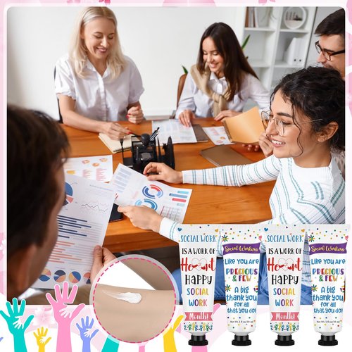 Loopeer 24 Pcs Social Worker Appreciation Gifts Bulk Hand Cream Set Social Work Month Gifts Travel Size Double Sided Hand Lotion for Women Men Dry Cracked Hands